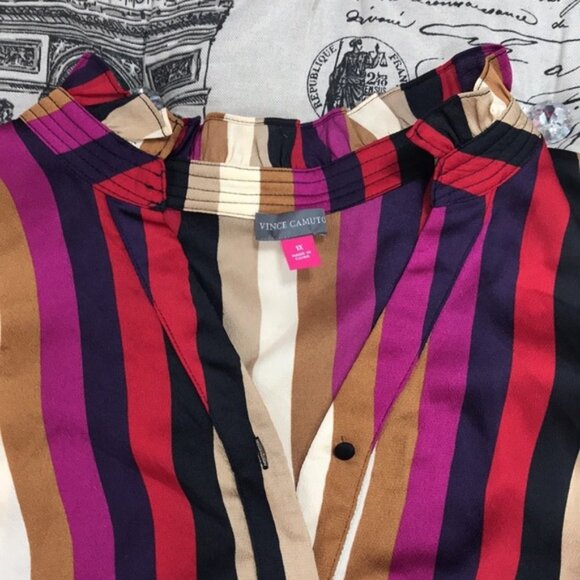 Vince Camuto Mayfair Stripe Ruffle Neck Blouse - Picture 5 of 7